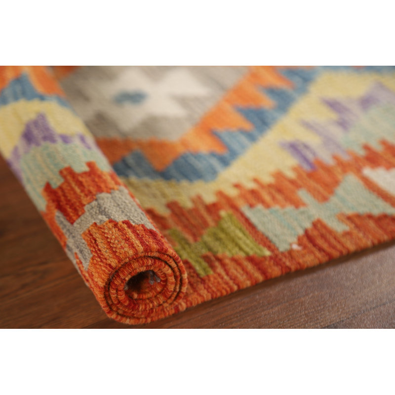 Tapis géométrique en laine Kilim