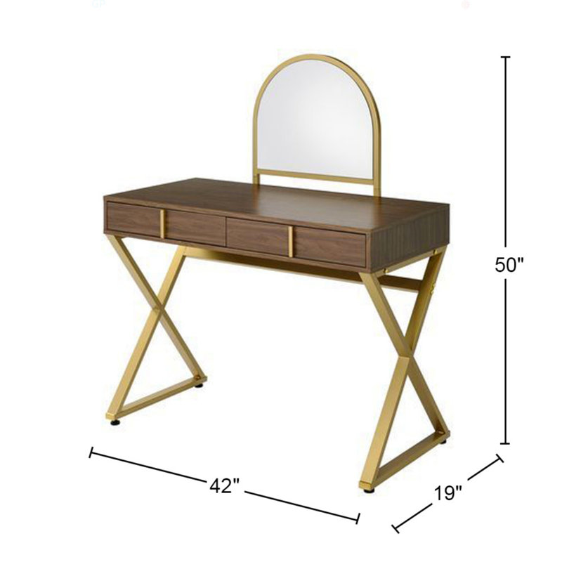 Bureau de coiffeuse 2 tiroirs avec miroir et plateau à bijoux