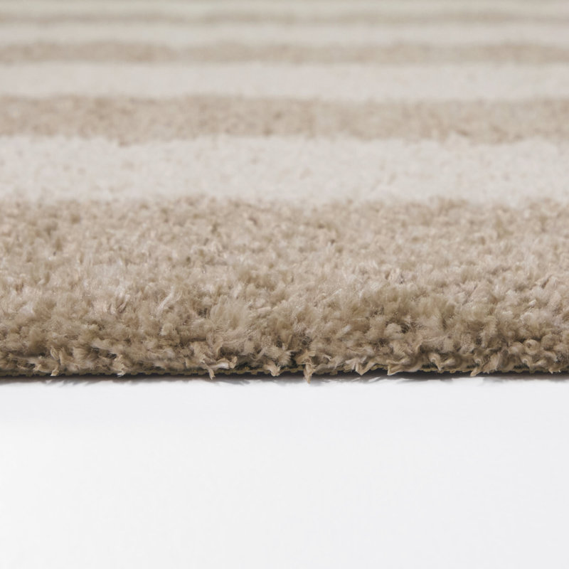 Alyzia Beige Modern Stripe Shag Area Rug, Rectangle 5'3" x 6'12"