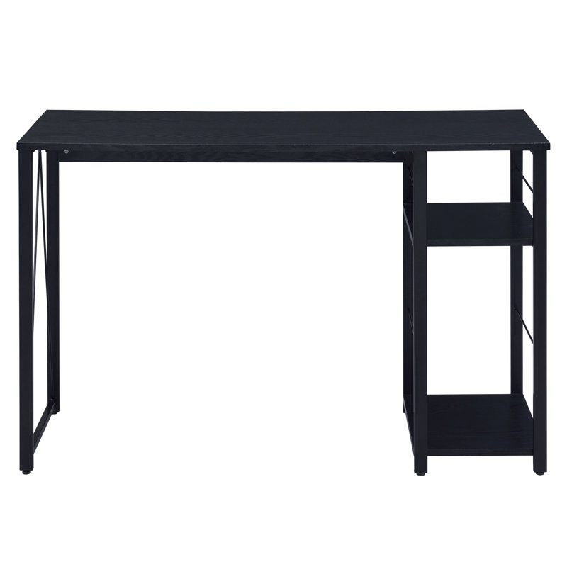 Black 2-Shelf Rectangular Writing Desk, Black
