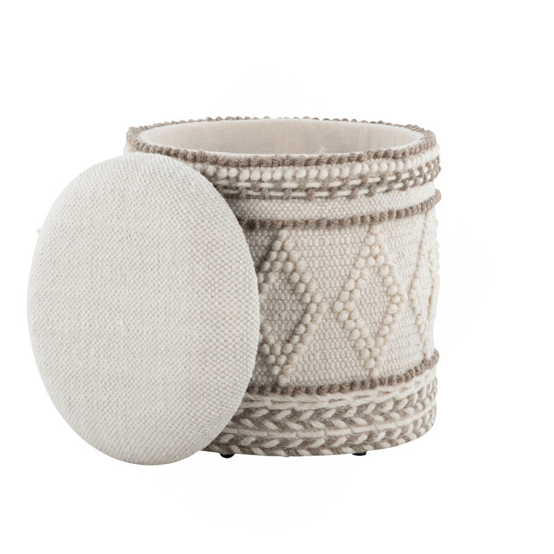 Repose-pieds de rangement 18 po en laine tissée à la main beige avec motif touffeté et noué, Beige