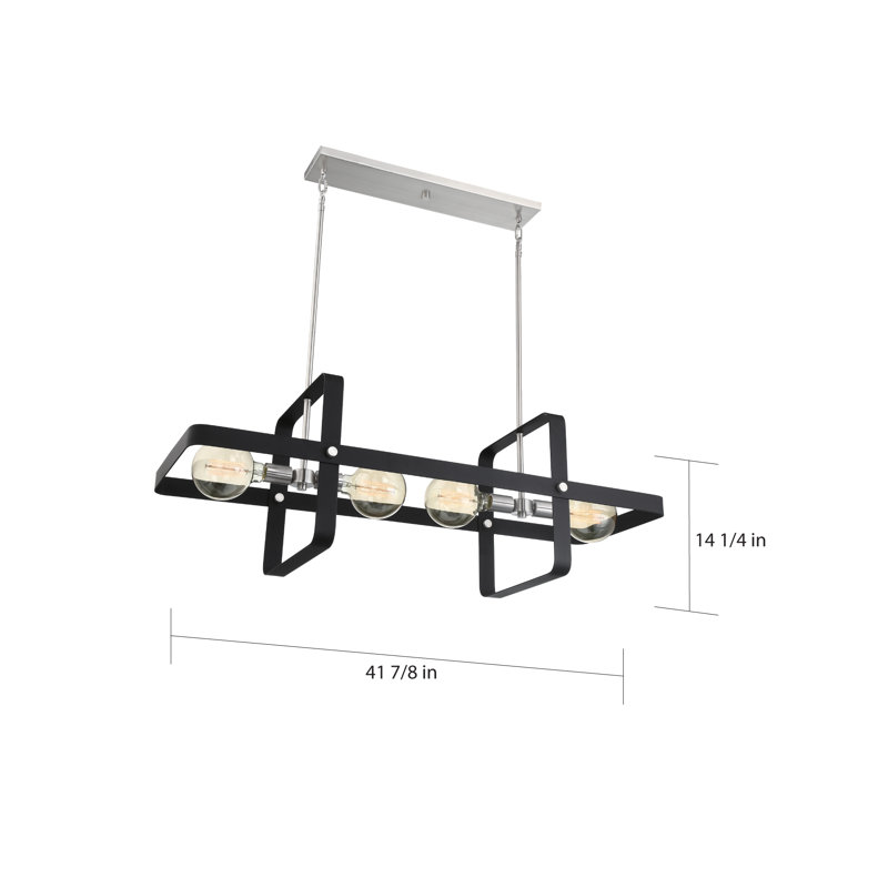 Luminaire suspendu géométrique à 4 lumières pour îlot de cuisine Rigby, Noir mat