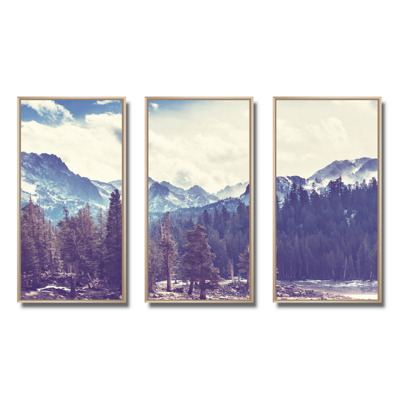 «Sierra Nevada Mountains Nature», ensemble de 3 toiles encadrées, H 20 po x l 36 po x P 1 po, Brun