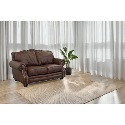 Stana 74" Genuine Leather Rolled Arm Loveseat with Nailhead Trim by Canora Grey