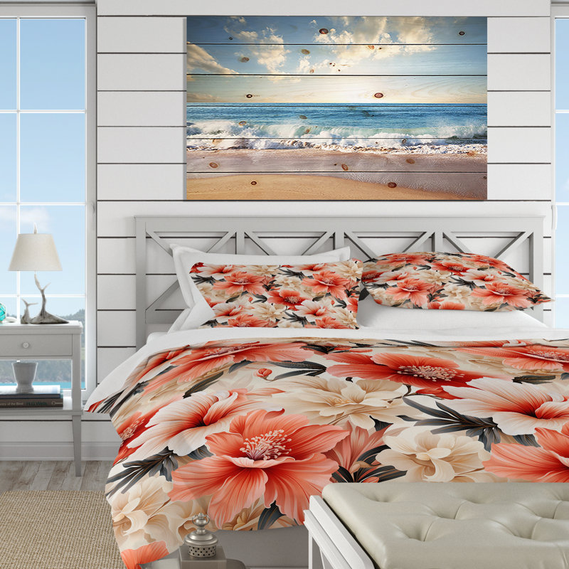 Literie délicate à motif tropical neutre, Housse de couette pour très grand lit et 2 très