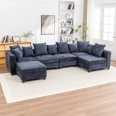 Kempson 6 - Piece Upholstered U-Shaped Sectional Sofa With Ottoman by Ebern Designs