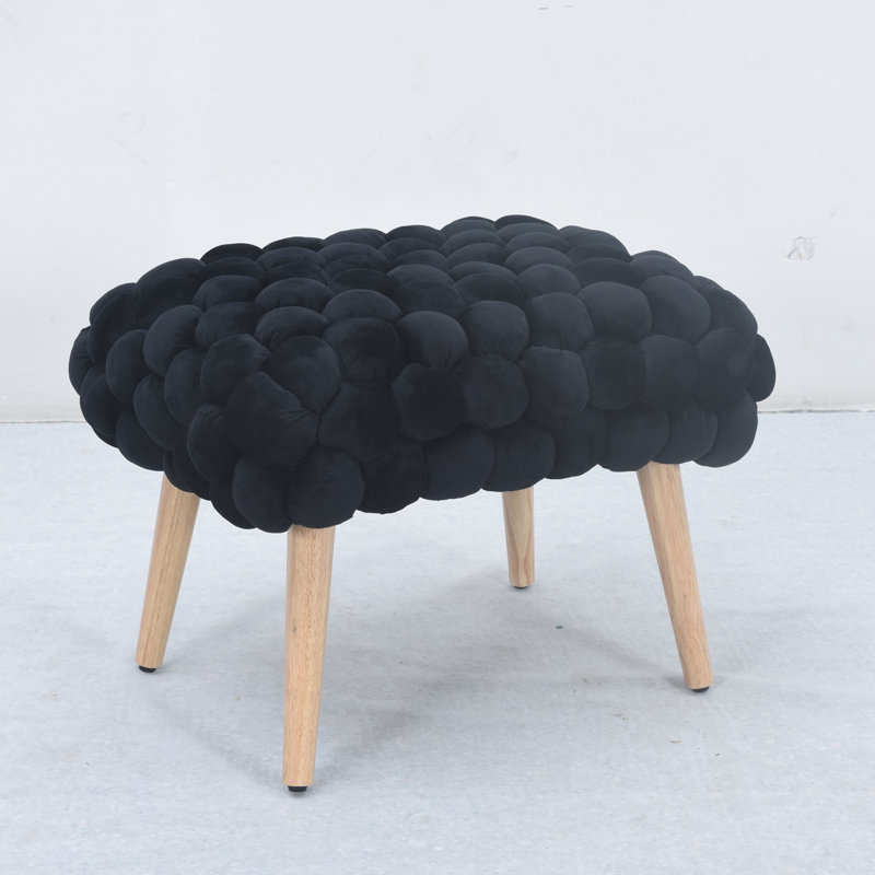 Aciel 56cm Wide Velvet Tufted Rectangle Geometric Shapes Footstool Ottoman, Black