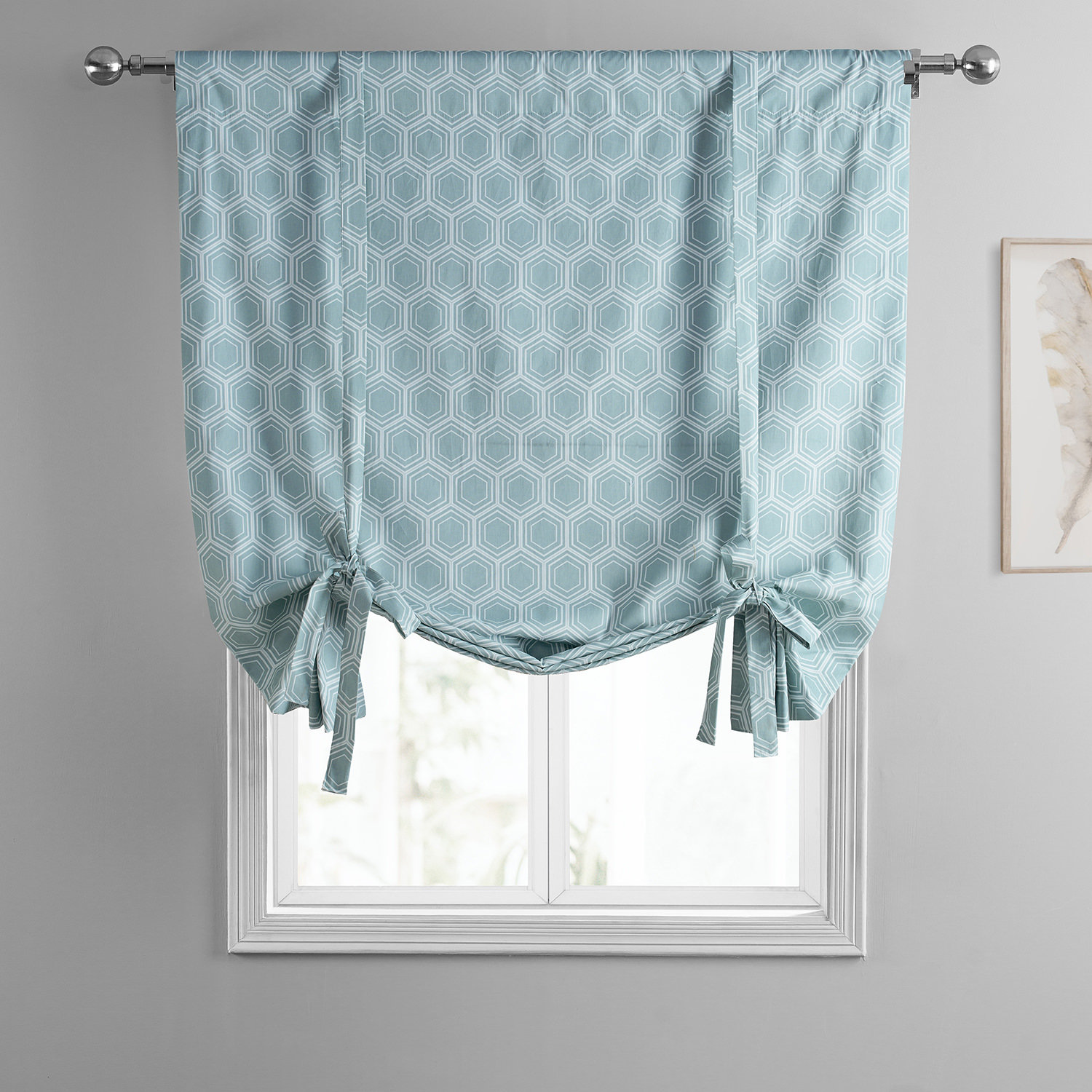 George Oliver Honeycomb Ripple Aqua Printed Cotton Room Darkening Tie ...