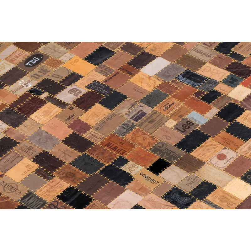 Tapis brun / noir à motif géométrique fait à la main Carreras, Rectangle 7 pi 6 po x 9 pi 6 po