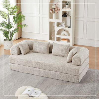Canapé-lit convertible de 78,9 pouces, canapé-lit pliant en chenille, siège élégant avec deux coussins de dossier et deux coussins décoratifs, canapé de bricolage avec accoudoirs amovibles, idéal comme salon sur pied