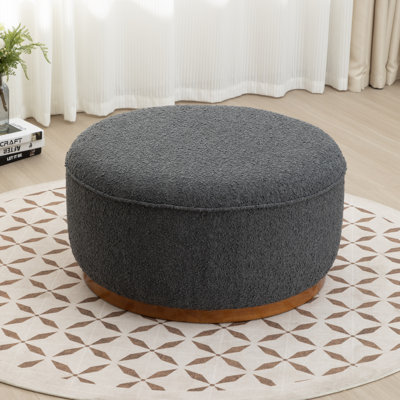 Eloni Round Fabric Upholstered Solid Wood Ottoman