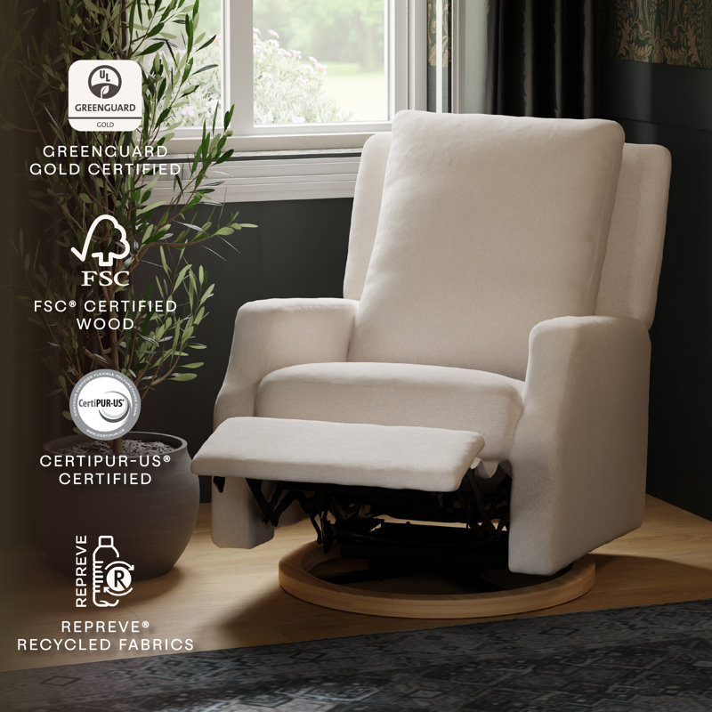 Crewe Electronic Recliner and Swivel Glider in Eco-Performance Fabric, Cream Polyester