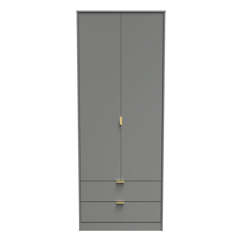 Fully Assembled 2 Door Wardrobe, 182.5cm H x 74cm W x 53cm D, Dusk Grey