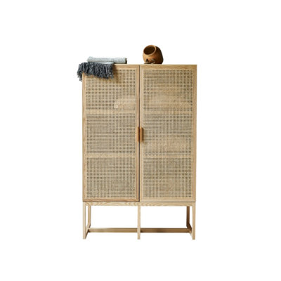 Solid Wood Rattan Cabinet Door Accent Cabinet Armoire