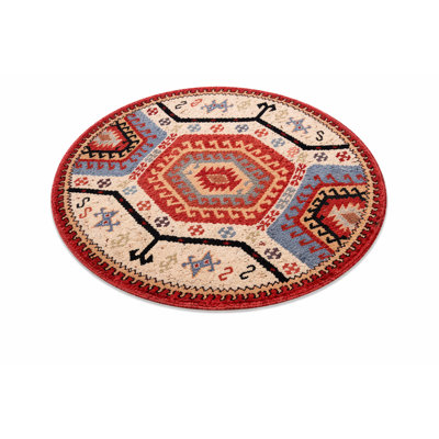 Tapis d'intérieur rond multicolore en soie et laine noué à la main
