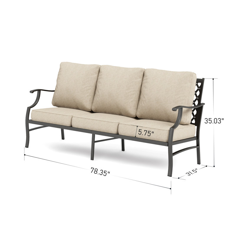 Canapé d'extérieur en métal avec coussins de 75 po de largeur Amayia, Beige