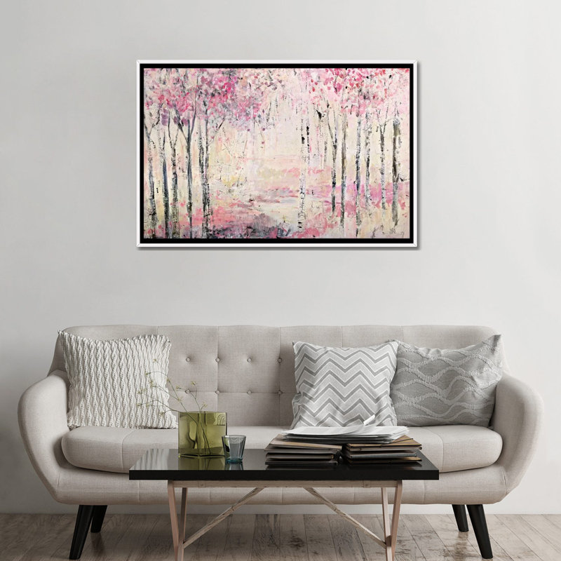 Reproduction d’art, "Pink Park" par Jodi Maas, Pas de tapis, H 32 po x l 48 po x P 1,5 po, Toile blanche encadrée