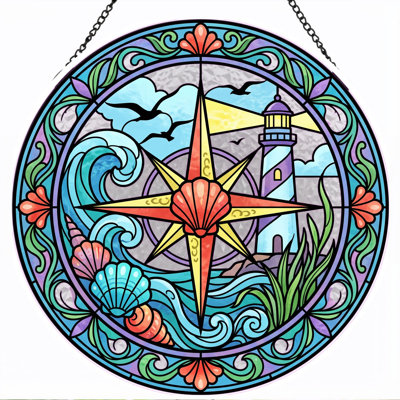 Panneau de vitrail Nautical Compass - 7,8H