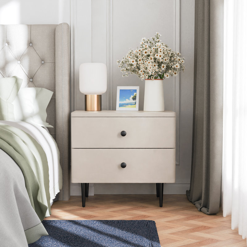 18" Modern 2 Drawer Nightstand, Bedside Table