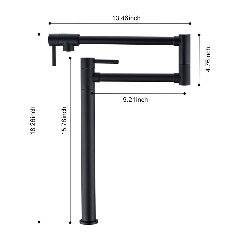 Robinet remplisseur de pot avec tige d'extension, Noir mat