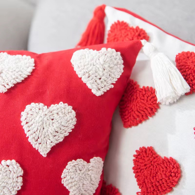 Valentines Day Pillow Cover, White/Red