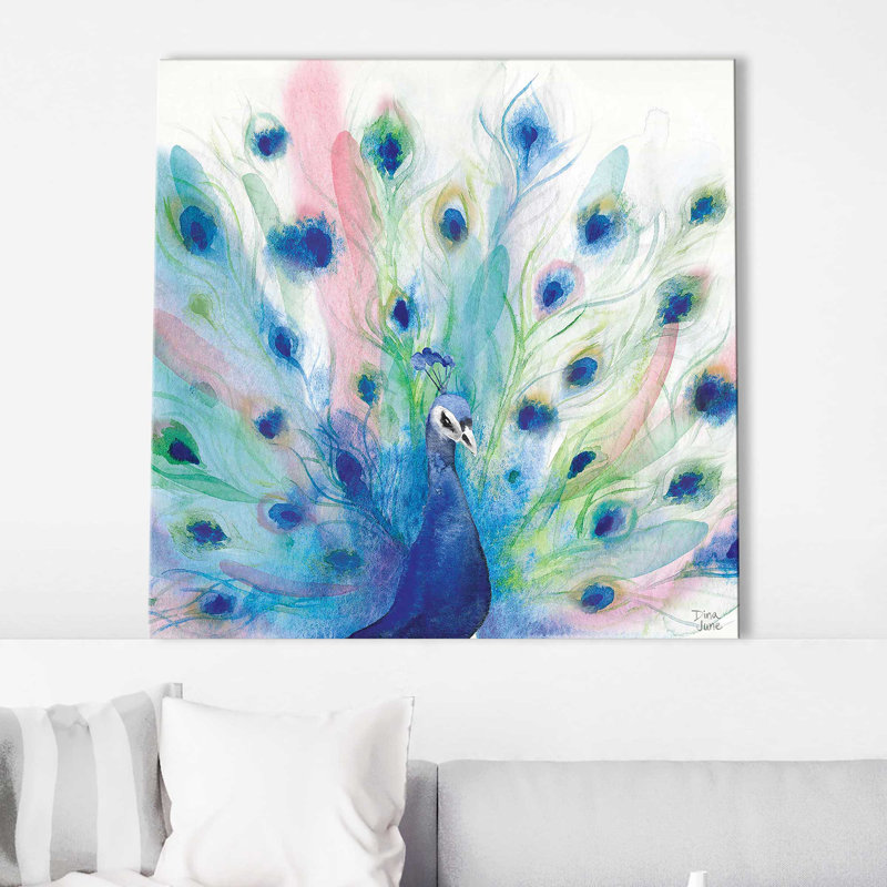 «Peacock Glory IV (Square)» par Dina June, reproduction, Toile tendue, H 18 po x l 18 po x P 1 po