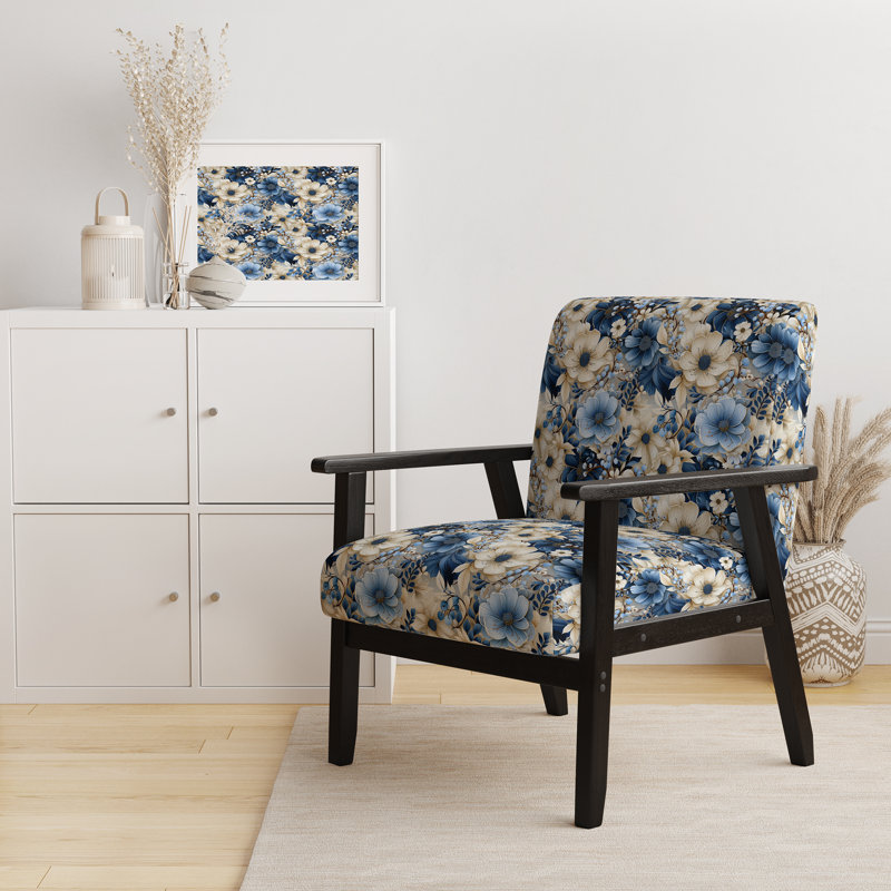 Fauteuil d'appoint rembourré blanc et bleu Ranunculus Fauna