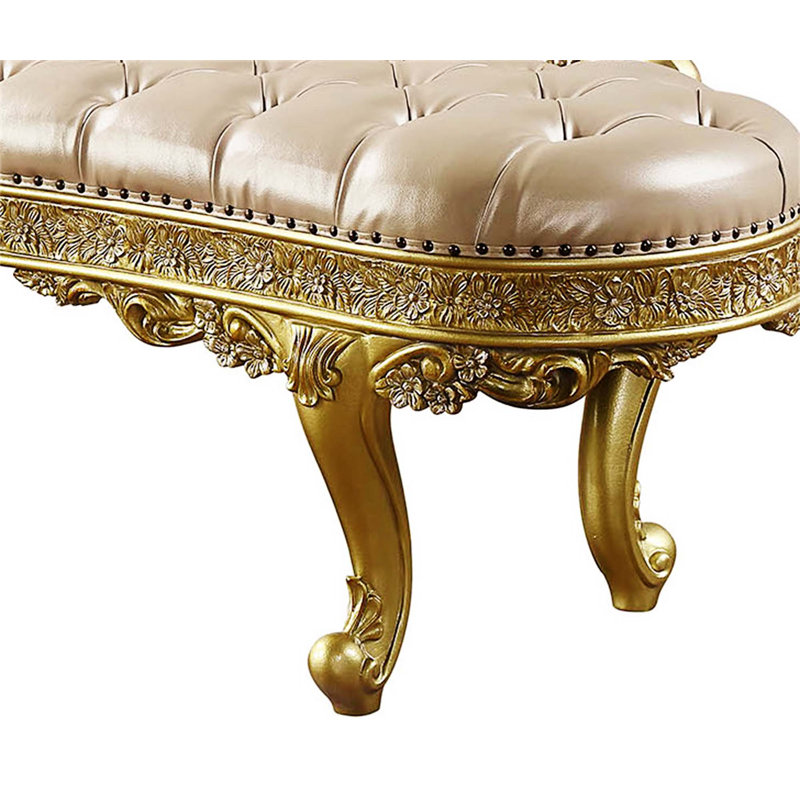 73" Light Gold PU Cabriole Bench with Storage and Metal Legs