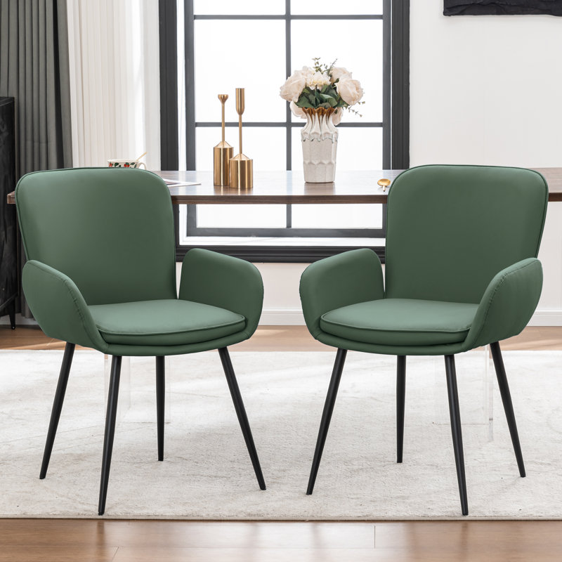 Harrod  Leather Dining Chairs With Metal Legs, Dark Green Faux Leather