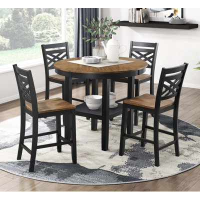 Table de salle à manger 5 pièces à hauteur de comptoir avec rangement et 4 chaises à hauteur de comptoir