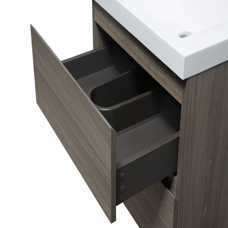 Meuble-lavabo flottant 24 po avec lavabo, armoire de rangement murale, tiroirs à fermeture en douceur, lavabo en résine, gris cendré