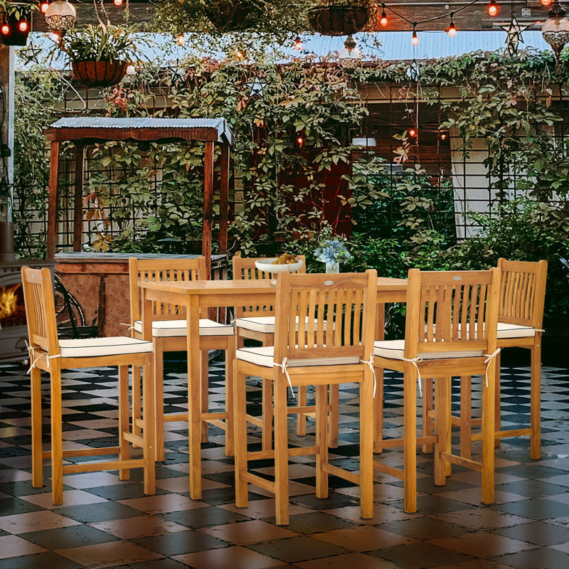 6 - Person Teak Wood Patio Dining Set with Rectangular Table , Cushions Included