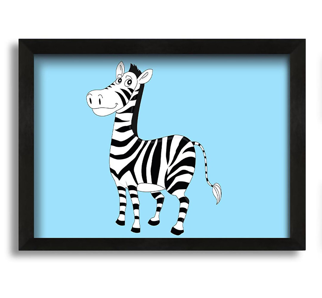 Gerahmtes Leinwandbild Standing Zebra in Hellblau