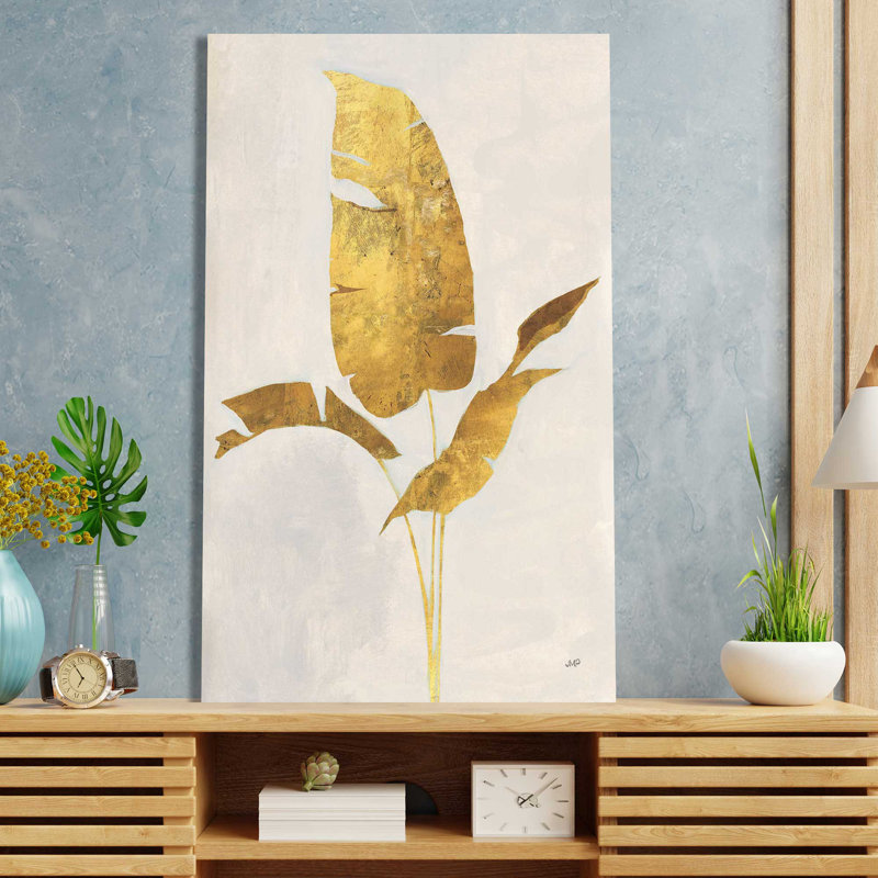 Palmier doré II - peinture, L 18 po x H 30 po, Toile tendue