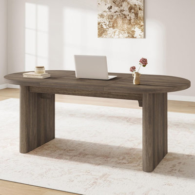 Oval Farmhouse Executive Desk with Wooden Frame, 350 lbs Capacity, Large Computer Workstation for Home Office, Study, Writing Table