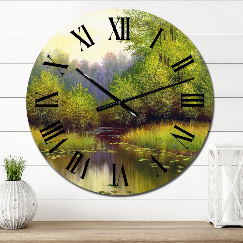 Beautiful Summer River Green Landscape I - Horloge murale, Petit