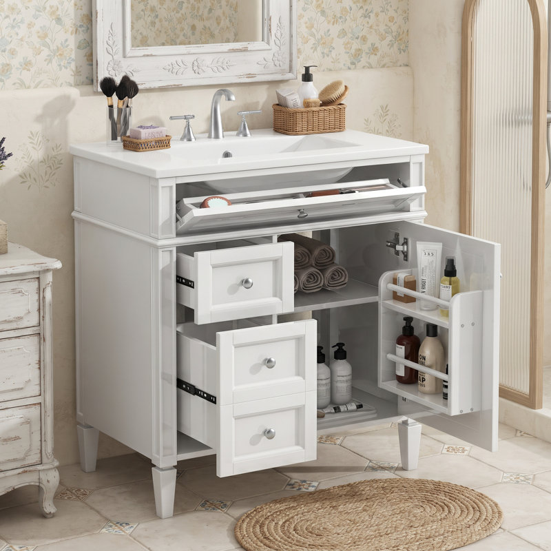 30'' Freestanding Single Sink Bathroom Vanity with Ceramic Top, White