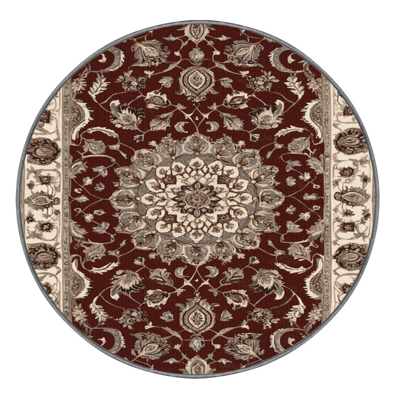 Tapis persan gris lavable à la machine, Rond 5 pi