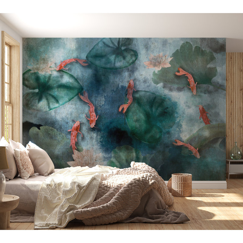 Adhésif mural pelez et collez - Poisson dans un lac, L 124 po x l 173 po