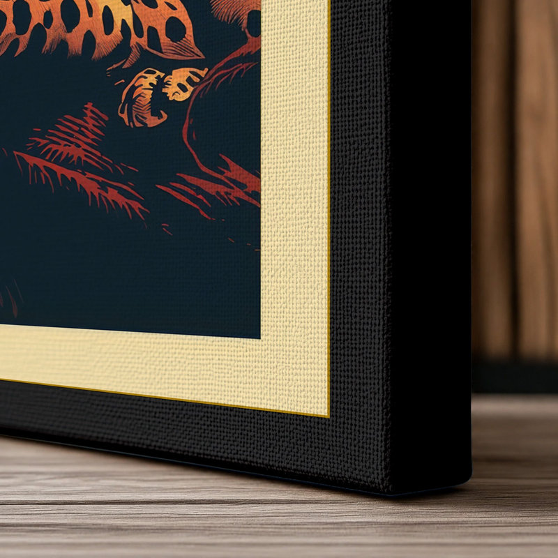 Leopard at Sunset Boho 1 Piece Wrapped Canvas Wall Art, 24x16 - 61.0 x 40.6 cm, Black Border
