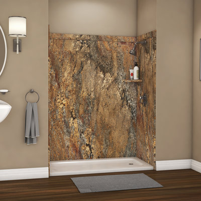 FlexStone Adaptable 60"W x 60"D x 80"H Alcove Shower Surround in Crema Bordeaux