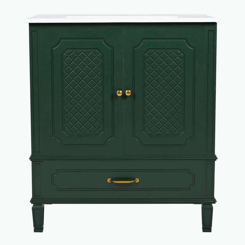 Meuble-lavabo avec lavabo et armoire avec tiroirs, Vert