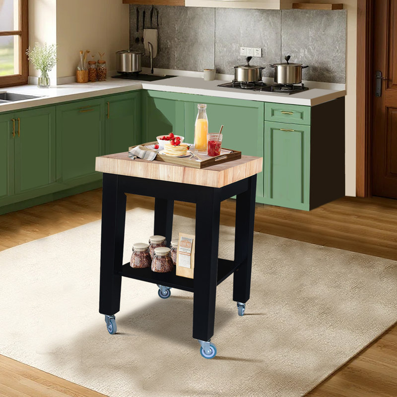 Cuthbert Kitchen Cart with Butcher Block Top, Black