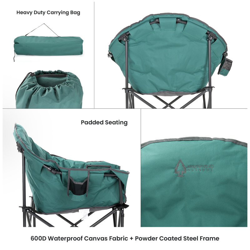 Forest Green Heavy-Duty Padded Folding Camping Chair with Cup Holder