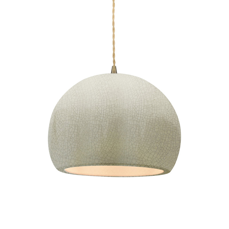 Luminaire suspendu à 1 lumière Aschwin, H 7,75 po x l 10 po x P 10 po, Blanc craquelé, Laiton antique