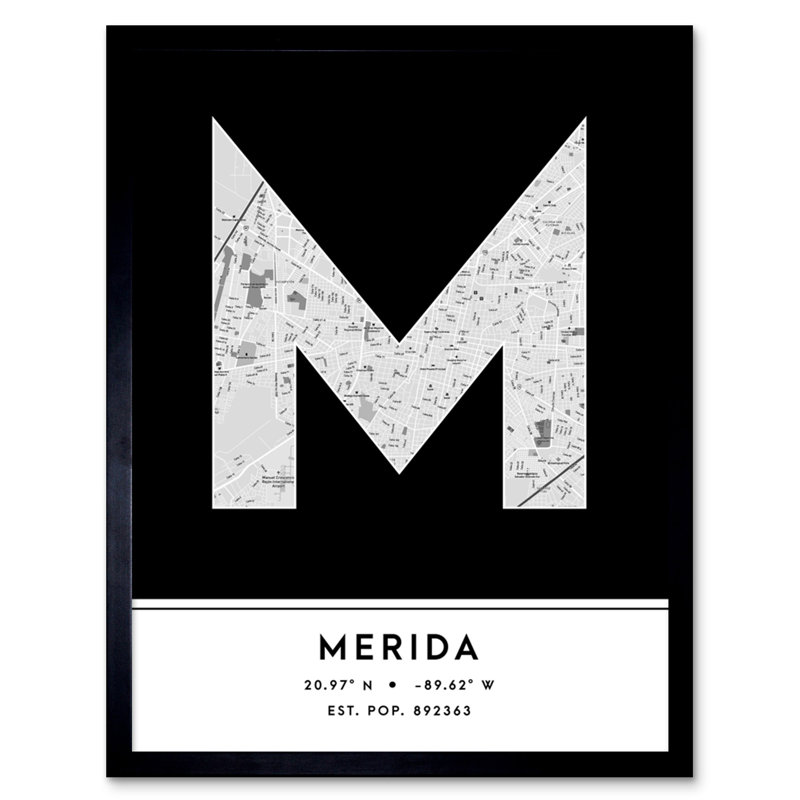 Merida City Map Merida Black & White by Wee Blue Coo - Single Picture Frame Typography