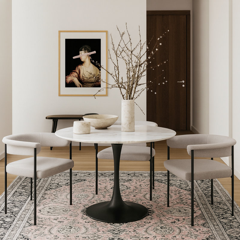 Holly Sevinc Pedestal Dining Table, Matte Black, 36" W x 36" L