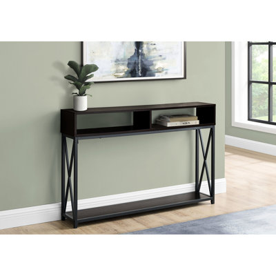 Console décorative pour chambre à coucher, salon, couloir, structure en métal noir, stratifié brun, H 47 po x P 9 po, console de couloir moderne en stratifié et métal, finition: L 46,9 po, l 9 po x H 30,5 po