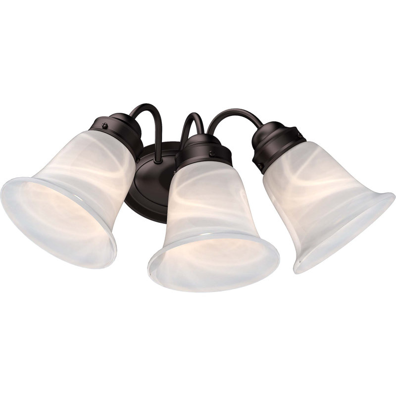 Barcelona 3-Light Indoor Antique Bronze Wall Mount Vanity Light with Alabaster Glass Bell Shades, Antique Bronze