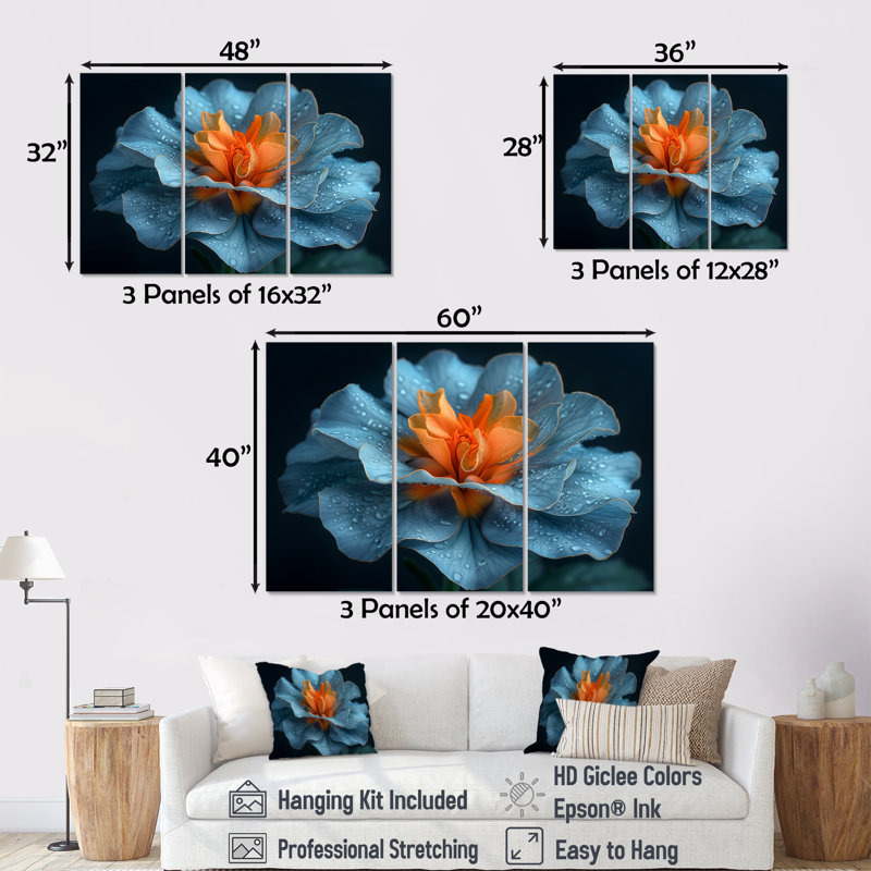 Ensemble de décorations murales délicates orange et bleu, H 28 po x l 36 po x P 1 po